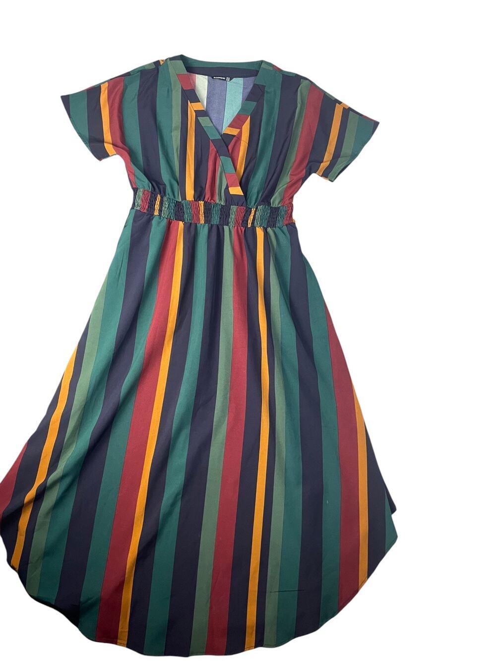 Bloomchic Women’s Size 12 Short Sleeve Striped Maxi Dress With Smocked Waist